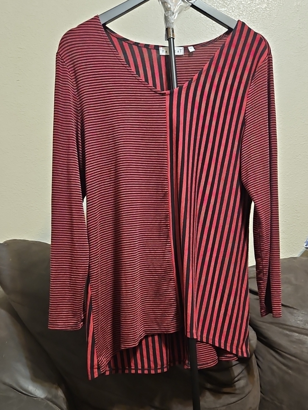 Habitat Red and Black Striped Mixed-Panel Asymmetrical Tunic